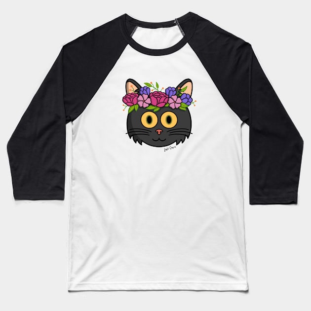 Black kitty with flower crown! Baseball T-Shirt by Loviu Comics